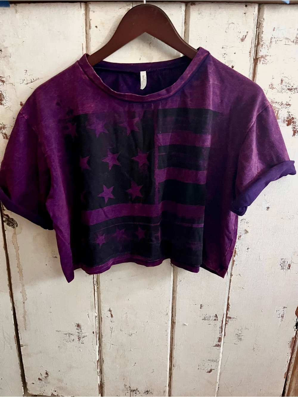 American Purple Flag-Print Cropped S/M Tee